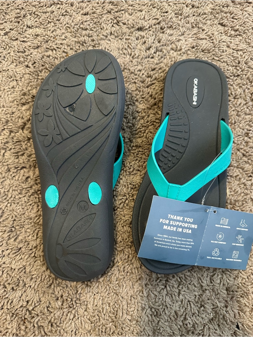 NWT Okabashi Breeze Flip Flop Sandals - Slate / Sea Glass G
